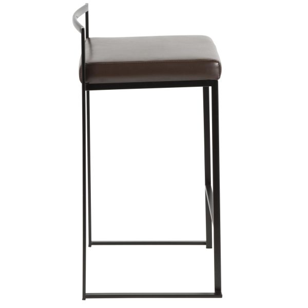 Fuji 26 Black Metal Brown Faux Leather Contemporary Stools Set of 3 6