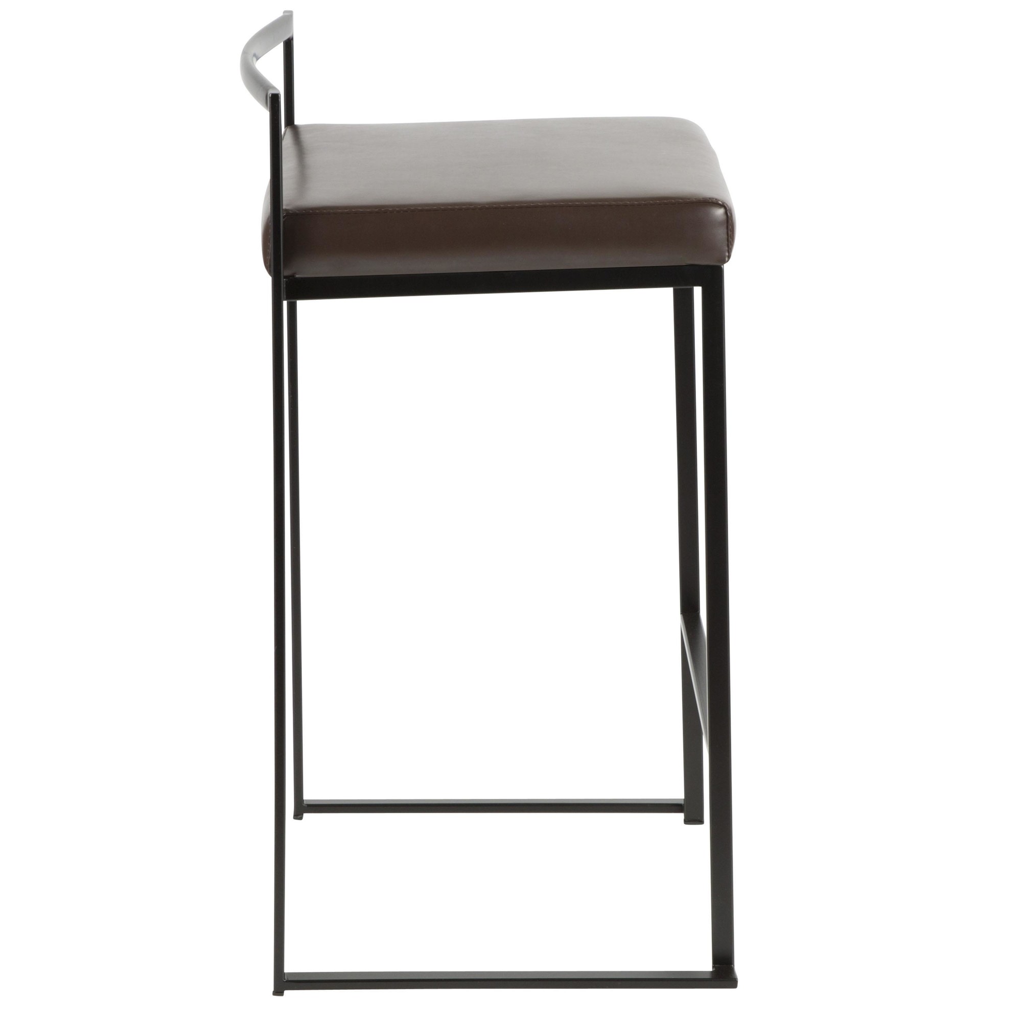 Fuji 26" Black Metal Brown Faux Leather Contemporary Stools (Set of 3) 7 Fuji 26" Black Metal Brown Faux Leather Contemporary Stools (Set of 3) - Image 7