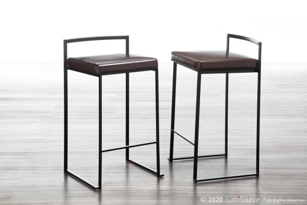 Fuji 26 Black Metal Brown Faux Leather Contemporary Stools Set of 3