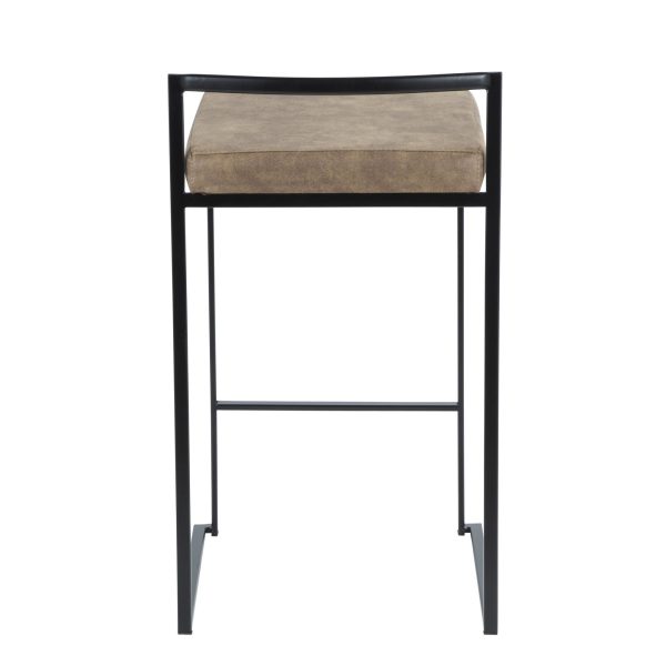 Fuji 26 Black Metal Brown Faux Leather Contemporary Stools Set of 3 8