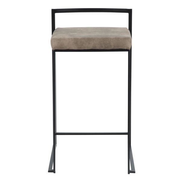 Fuji 26 Black Metal Brown Faux Leather Contemporary Stools Set of 3 9