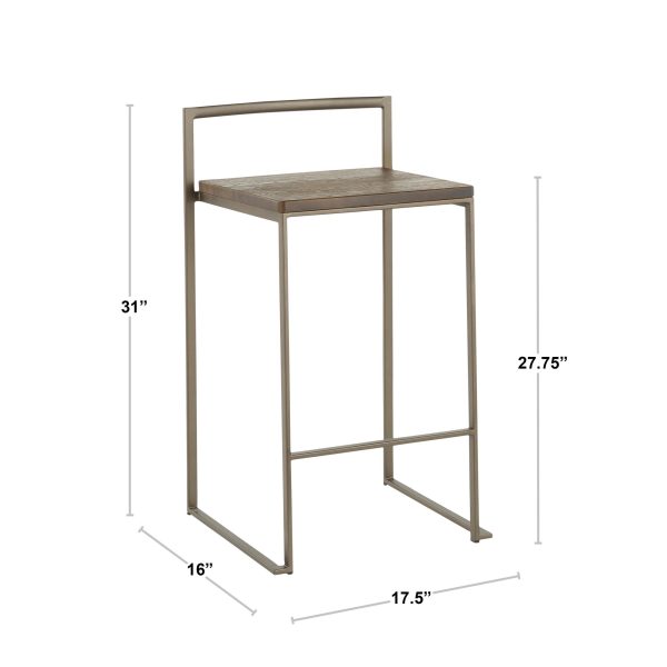 Fuji 26 Black Metal Espresso Bamboo Counter Stool Set of 3 11