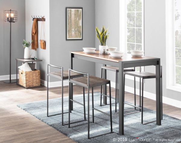 Fuji 26 Black Metal Espresso Bamboo Counter Stool Set of 3 2