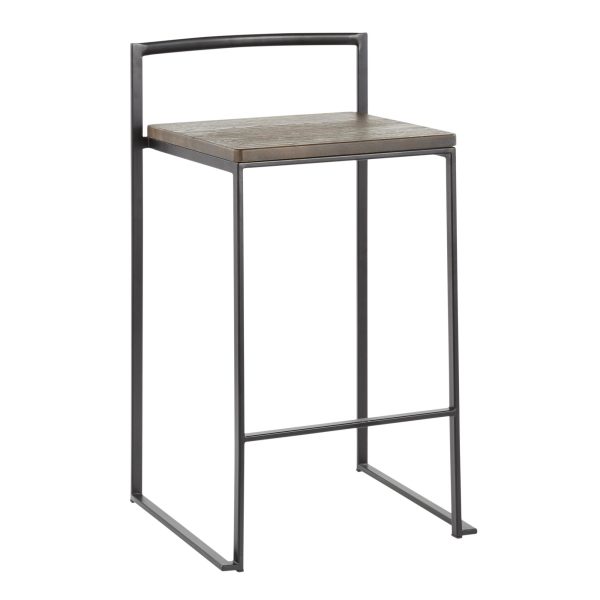 Fuji 26 Black Metal Espresso Bamboo Counter Stool Set of 3 4