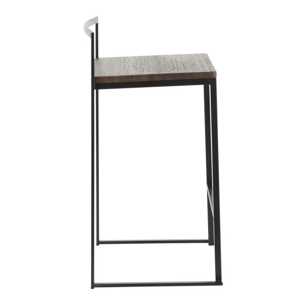 Fuji 26 Black Metal Espresso Bamboo Counter Stool Set of 3 5