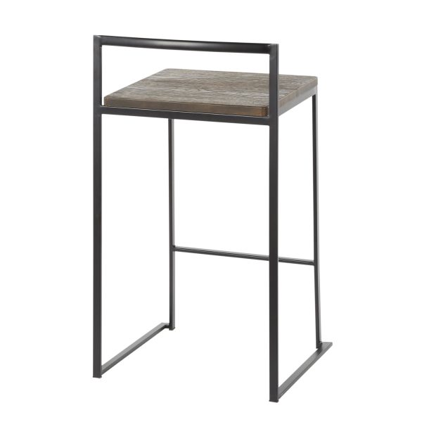 Fuji 26 Black Metal Espresso Bamboo Counter Stool Set of 3 6