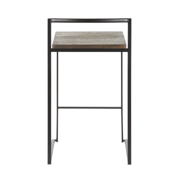 Fuji 26 Black Metal Espresso Bamboo Counter Stool Set of 3 7