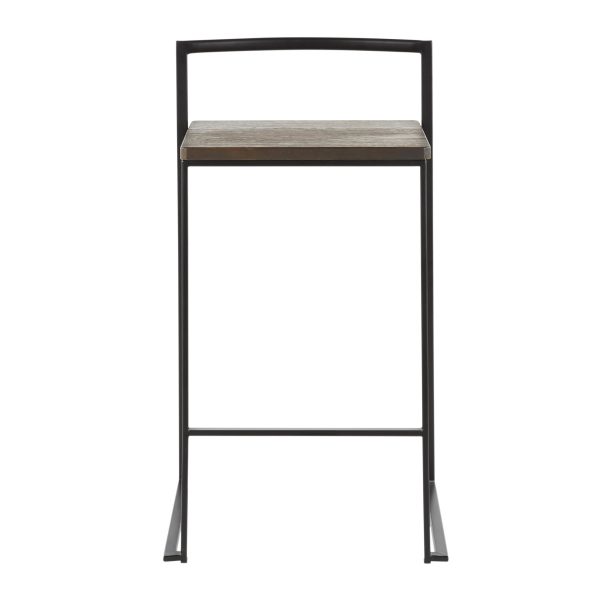 Fuji 26 Black Metal Espresso Bamboo Counter Stool Set of 3 8
