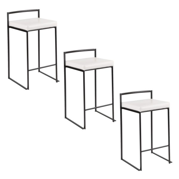 Fuji 26 Black Metal White Contemporary Counter Stool Set of 3 10