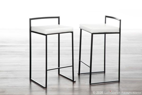 Fuji 26 Black Metal White Contemporary Counter Stool Set of 3 2