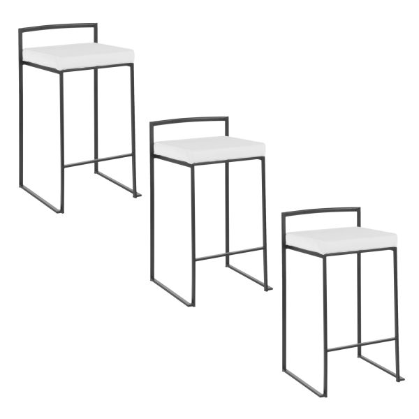 Fuji 26 Black Metal White Velvet Contemporary Stools Set of 3 10