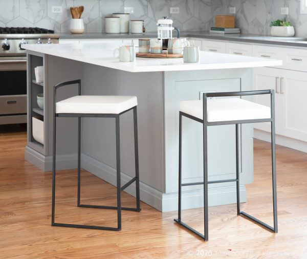 Fuji 26 Black Metal White Velvet Contemporary Stools Set of 3 3