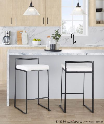 Fuji 26 Black Metal White Velvet Contemporary Stools (Set of 3)