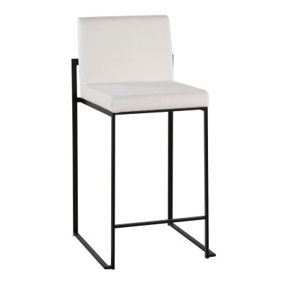 Fuji 26 Black Steel White Velvet Contemporary Counter Stool (Set of 3)