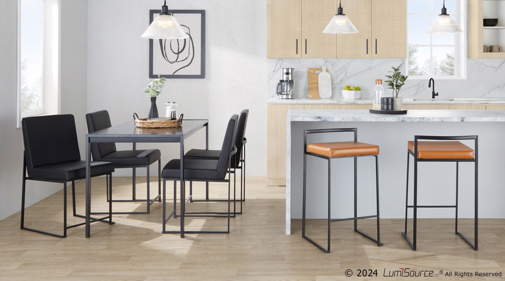 Fuji 26" Black and Camel Contemporary Counter Stools (Set of 3) 2 Fuji 26" Black and Camel Contemporary Counter Stools (Set of 3) - Image 2