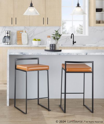 Fuji 26" Black and Camel Contemporary Counter Stools (Set of 3)