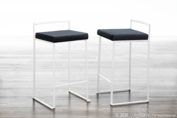 Fuji 26 Contemporary Black Velvet White Metal Counter Stools Set of 3 1