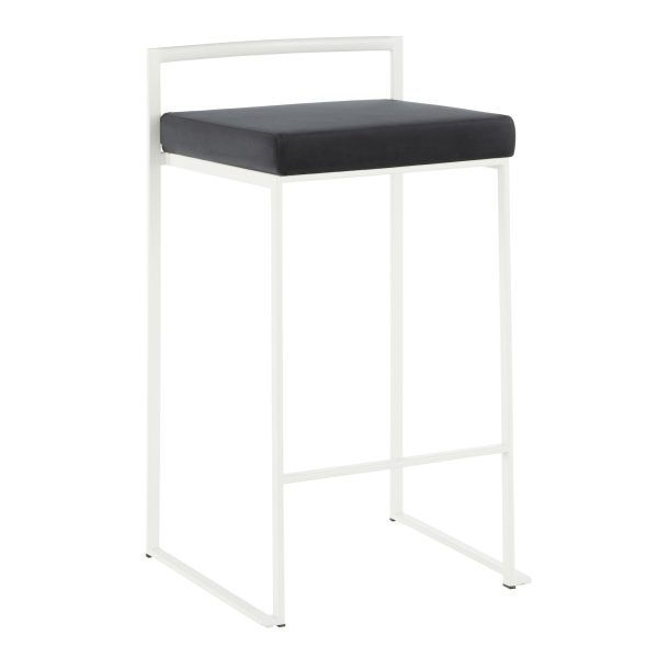Fuji 26 Contemporary Black Velvet White Metal Counter Stools Set of 3 3