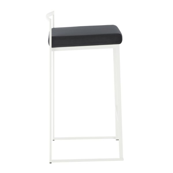 Fuji 26 Contemporary Black Velvet White Metal Counter Stools Set of 3 4