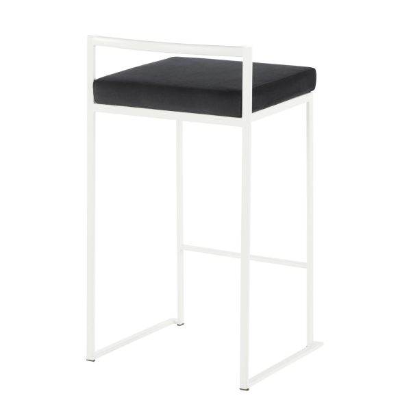 Fuji 26 Contemporary Black Velvet White Metal Counter Stools Set of 3 5