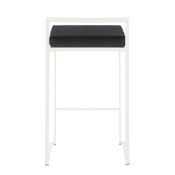 Fuji 26 Contemporary Black Velvet White Metal Counter Stools Set of 3 6