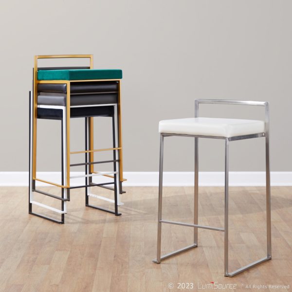 Fuji 26 Contemporary Black Velvet White Metal Counter Stools Set of 3