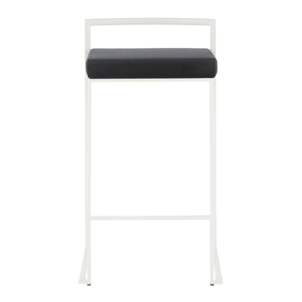 Fuji 26 Contemporary Black Velvet White Metal Counter Stools Set of 3 7