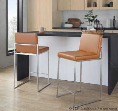 Fuji 26 Contemporary Camel Faux Leather Counter Stools (Set of 2)