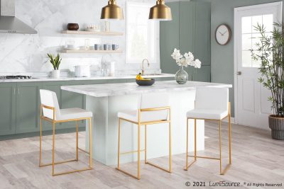 Fuji 26 Contemporary Gold Steel White Velvet Counter Stools (Set of 3)