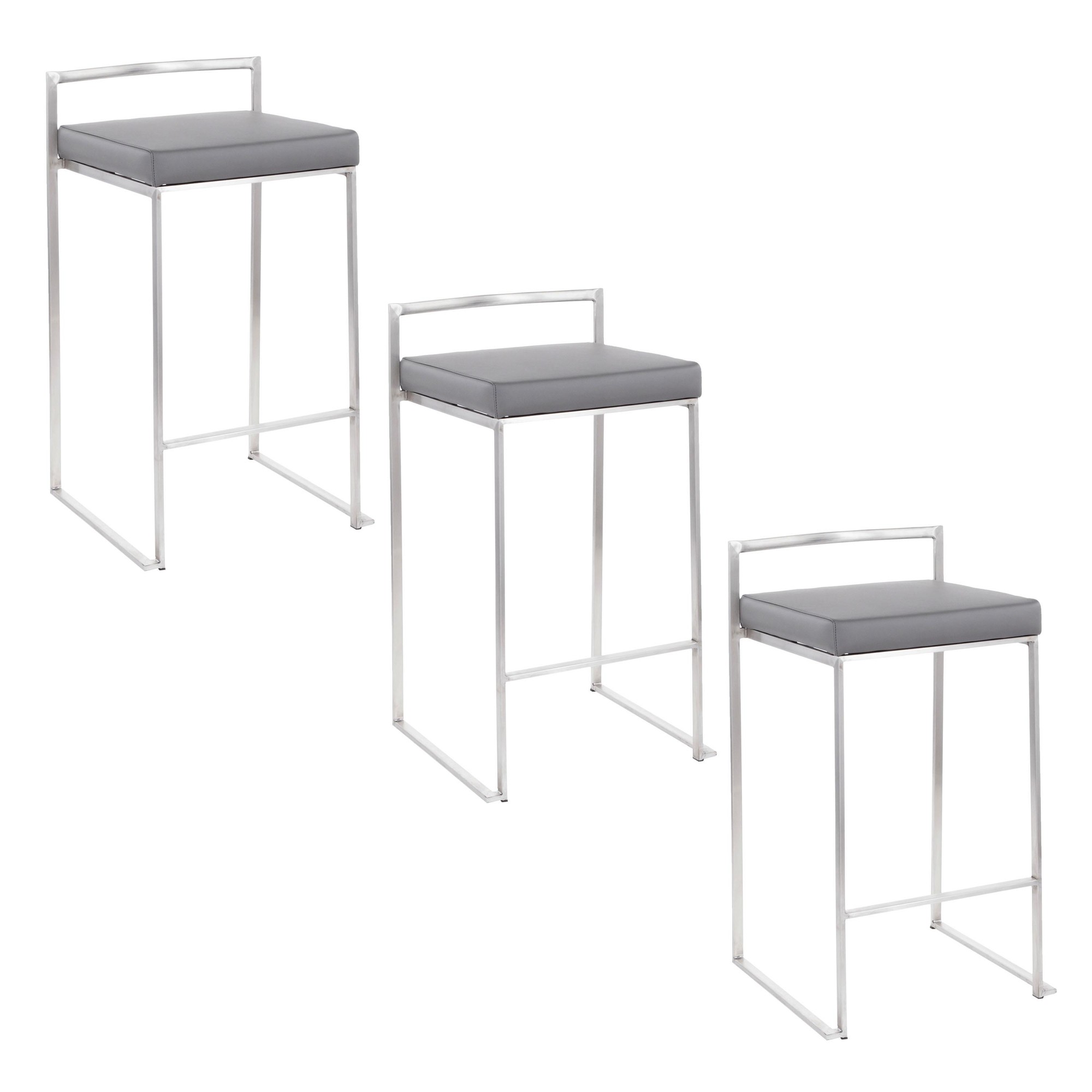 Fuji 26" Contemporary Grey Faux Leather Counter Stools (Set of 3) 14 Fuji 26" Contemporary Grey Faux Leather Counter Stools (Set of 3) - Image 14