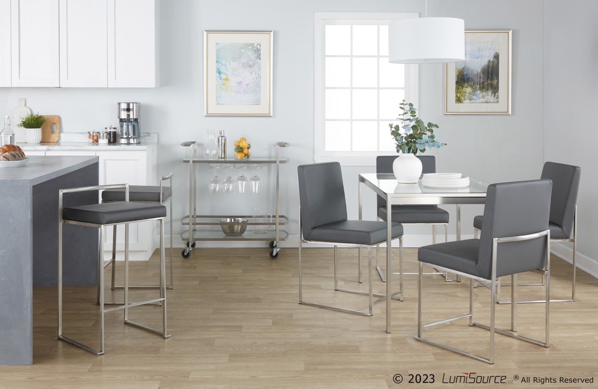 Fuji 26" Contemporary Grey Faux Leather Counter Stools (Set of 3) 7 Fuji 26" Contemporary Grey Faux Leather Counter Stools (Set of 3) - Image 7