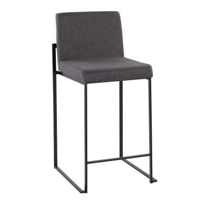 Fuji 26" Contemporary High Back Counter Stools Black Charcoal (Set of 3) (Set of 3)
