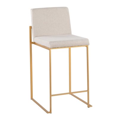 Fuji 26" Contemporary High Back Counter Stools Gold Beige (Set of 3) (Set of 3)