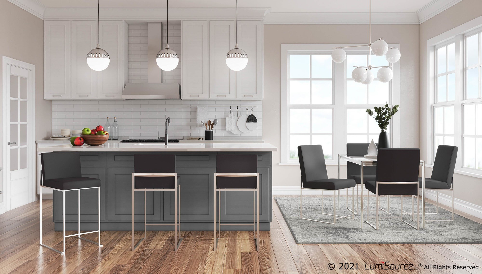 Fuji 26" Contemporary High Back Counter Stools Stainless Black (Set of 3) (Set of 3) 4 Fuji 26" Contemporary High Back Counter Stools Stainless Black (Set of 3) (Set of 3) - Image 4