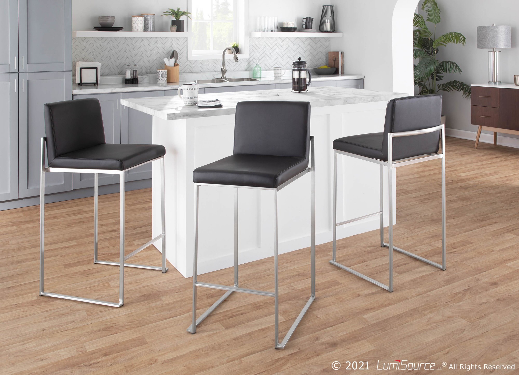 Fuji 26" Contemporary High Back Counter Stools Stainless Black (Set of 3) (Set of 3) 1 Fuji 26" Contemporary High Back Counter Stools Stainless Black (Set of 3) (Set of 3)