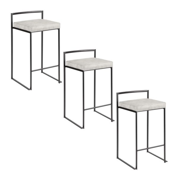 Fuji 26 Contemporary Stackable Black Metal Counter Stools Set of 3 Set of 3 9