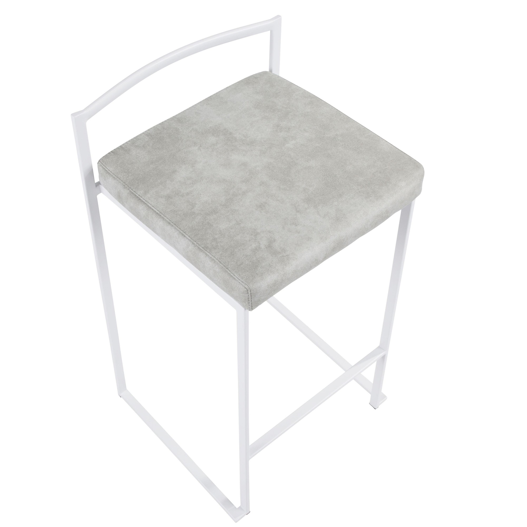 Fuji 26" Contemporary Stackable Counter Stools in White Metal and Light Grey Fabric (Set of 3) (Set of 3) 9 Fuji 26" Contemporary Stackable Counter Stools in White Metal and Light Grey Fabric (Set of 3) (Set of 3) - Image 9