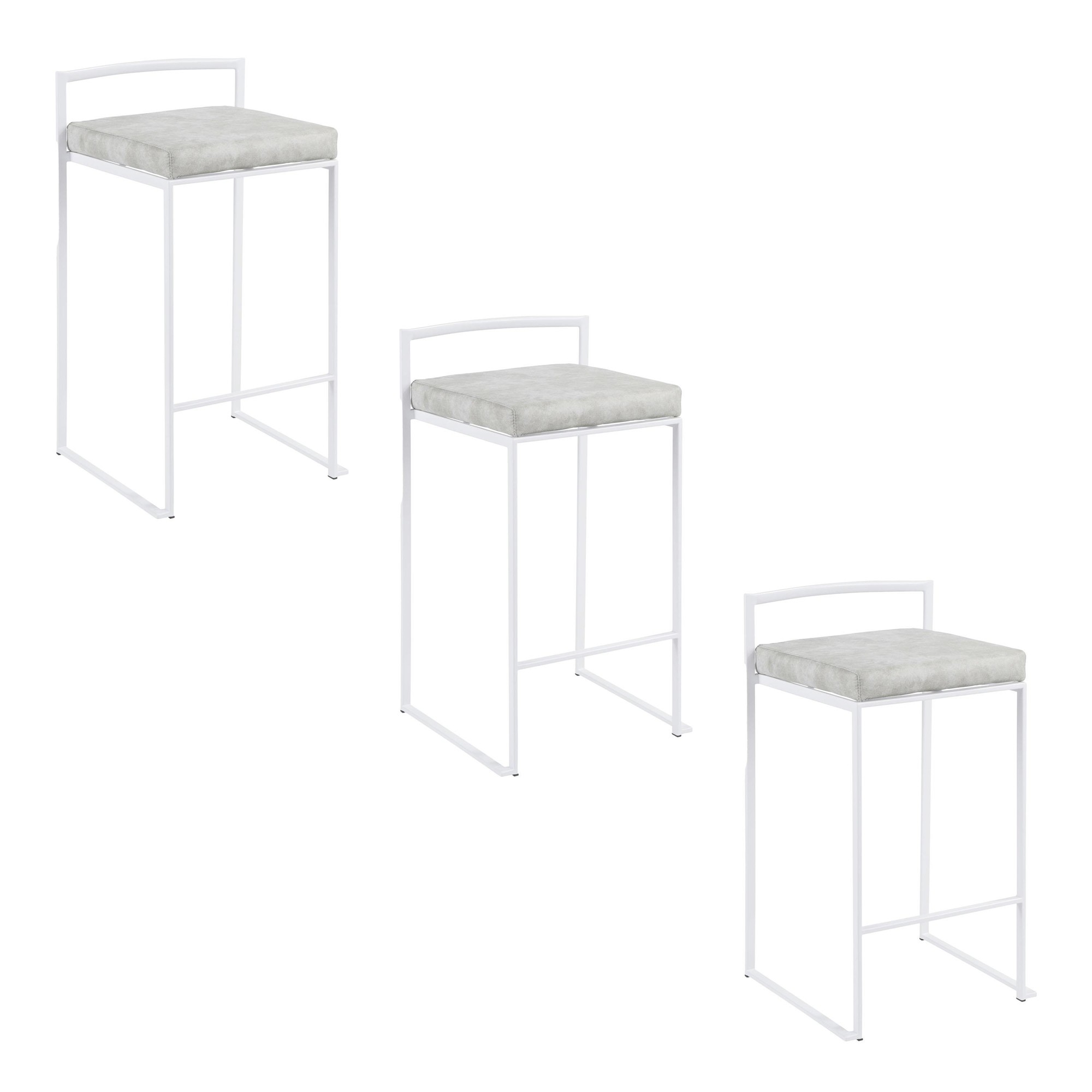Fuji 26" Contemporary Stackable Counter Stools in White Metal and Light Grey Fabric (Set of 3) (Set of 3) 10 Fuji 26" Contemporary Stackable Counter Stools in White Metal and Light Grey Fabric (Set of 3) (Set of 3) - Image 10