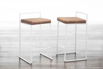 Fuji 26" Contemporary White Metal Counter Stools with Cushions (Set of 3) (Set of 3)