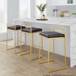 Fuji 26 Gold Black Faux Leather Contemporary Counter Stools (Set of 3) 16 Fuji 26 Gold Black Faux Leather Contemporary Counter Stools (Set of 3)