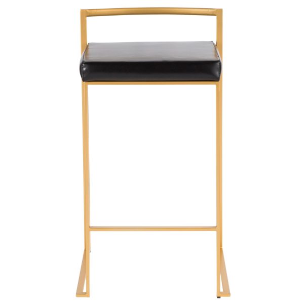Fuji 26 Gold Black Faux Leather Contemporary Counter Stools Set of 3 10