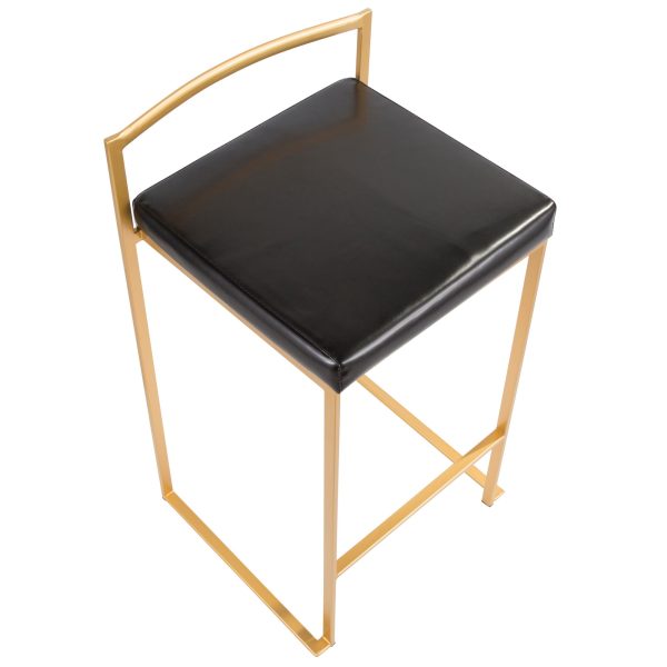 Fuji 26 Gold Black Faux Leather Contemporary Counter Stools Set of 3 11