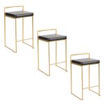 Fuji 26 Gold Black Faux Leather Contemporary Counter Stools (Set of 3) 27 Fuji 26 Gold Black Faux Leather Contemporary Counter Stools (Set of 3)