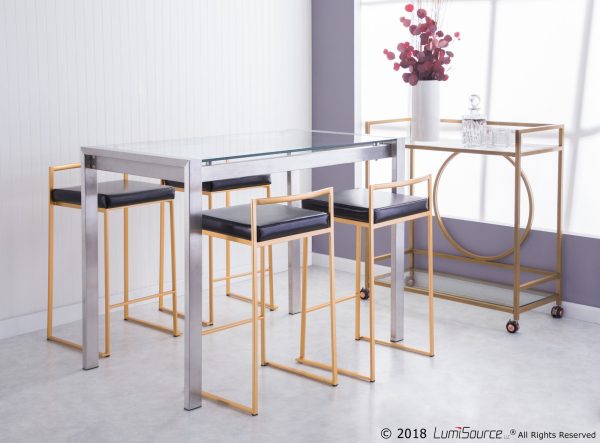 Fuji 26 Gold Black Faux Leather Contemporary Counter Stools Set of 3