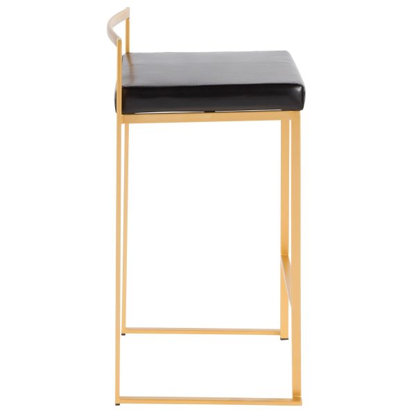 Fuji 26 Gold Black Faux Leather Contemporary Counter Stools Set of 3 7