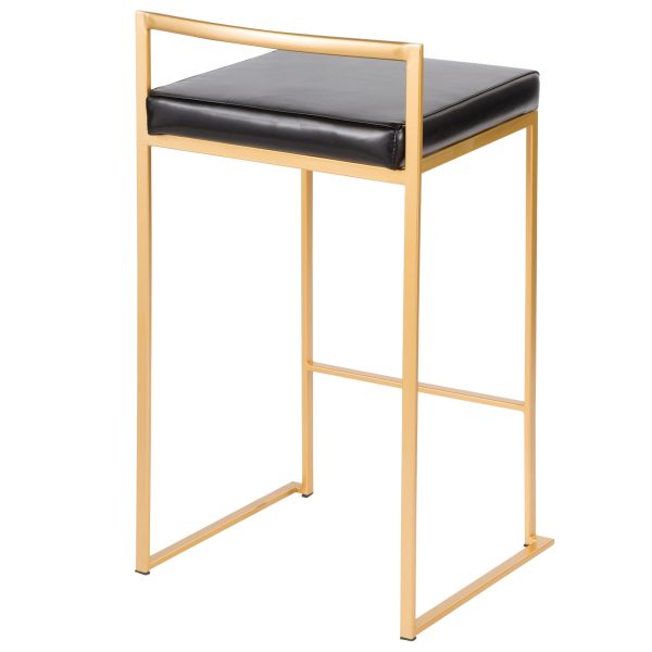 Fuji 26 Gold Black Faux Leather Contemporary Counter Stools Set of 3 8