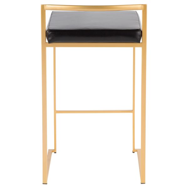Fuji 26 Gold Black Faux Leather Contemporary Counter Stools Set of 3 9