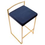 Fuji 26 Gold Blue Velvet Contemporary Stackable Counter Stools (Set of 3) 24 Fuji 26 Gold Blue Velvet Contemporary Stackable Counter Stools (Set of 3)