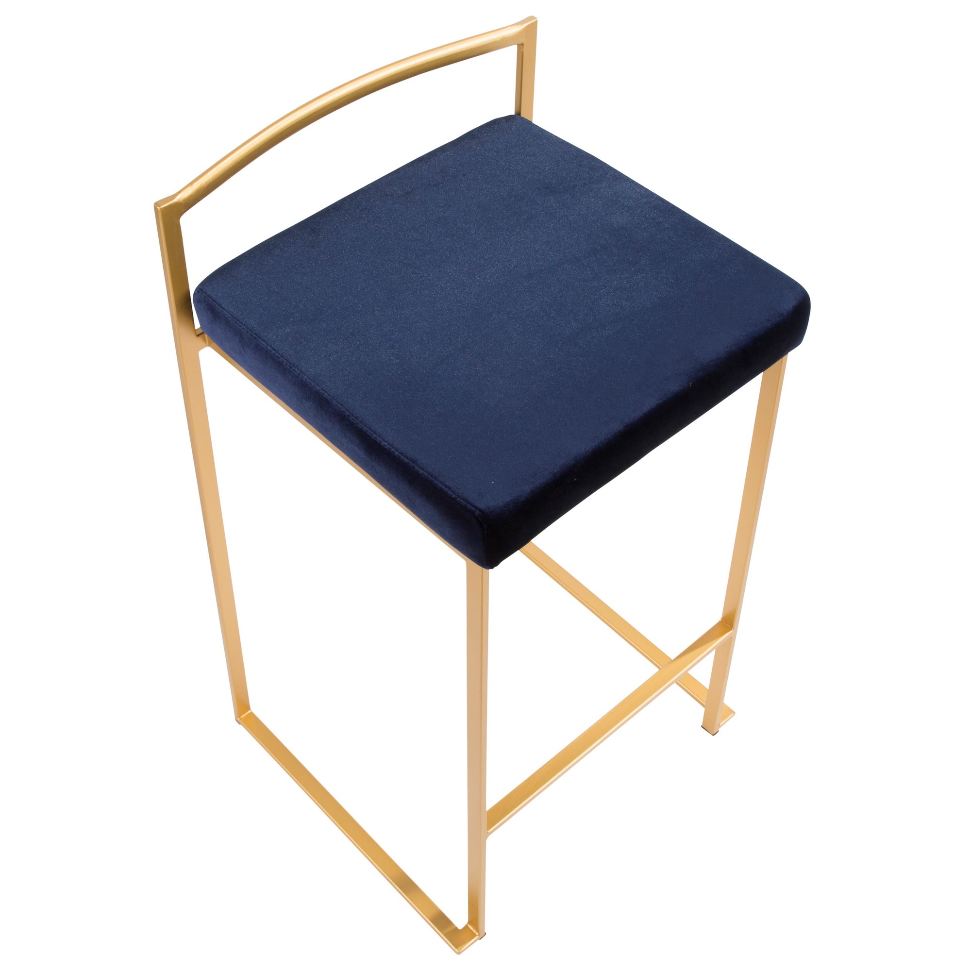 Fuji 26 Gold Blue Velvet Contemporary Stackable Counter Stools (Set of 3) 11 Fuji 26 Gold Blue Velvet Contemporary Stackable Counter Stools (Set of 3) - Image 11