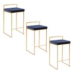 Fuji 26 Gold Blue Velvet Contemporary Stackable Counter Stools (Set of 3) 25 Fuji 26 Gold Blue Velvet Contemporary Stackable Counter Stools (Set of 3)